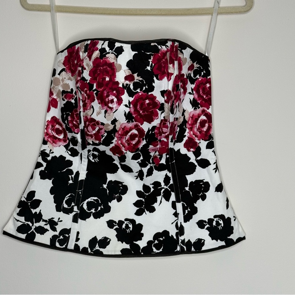 Corset Top Roses Womens 2 Pink Black Roses Structured Bustier